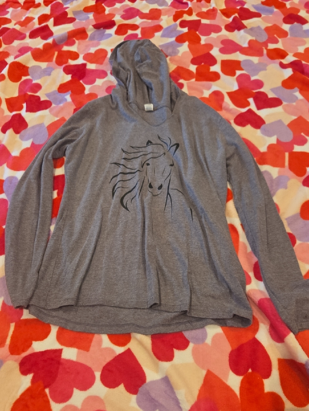District Gray Hooded Top with Black Horse Graphic
